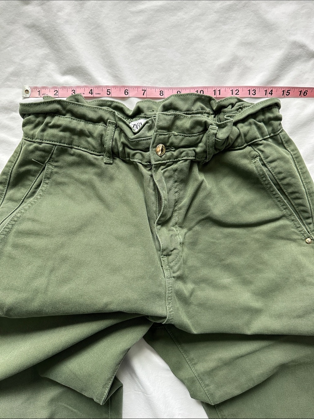Zara Green Paperbag Waist Tapered Pants - Picture 5 of 9